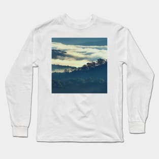 Mountains Covered In Fog, Landscape Photography, Forest Art, Cloudy Sky Long Sleeve T-Shirt